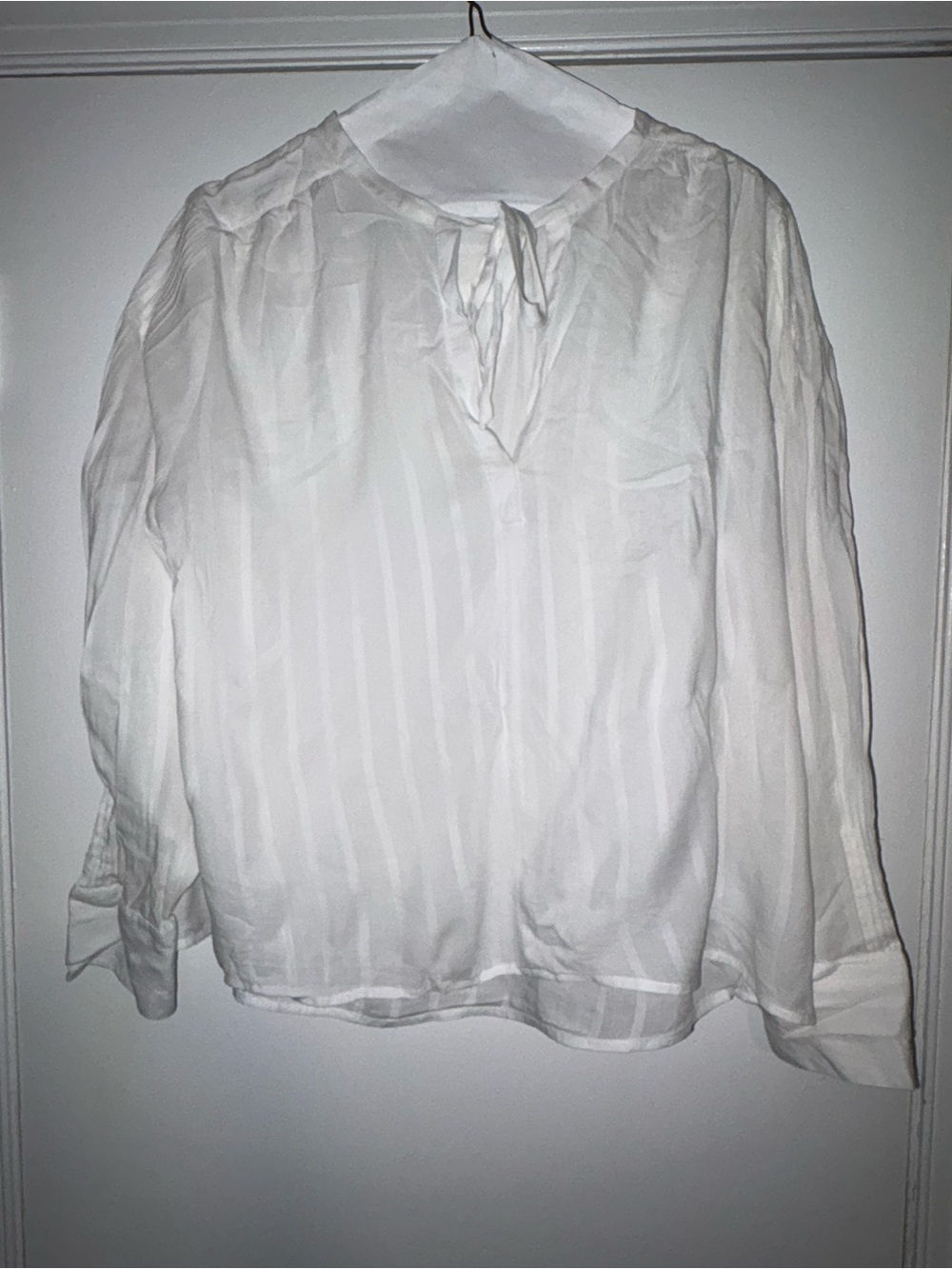 J.Crew White Cotton Modal Tie Neck Blouse 2X